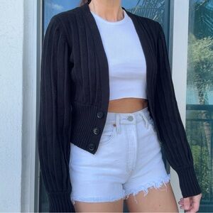 Wilfred Plunge Front Black Ribbed Cardigan M